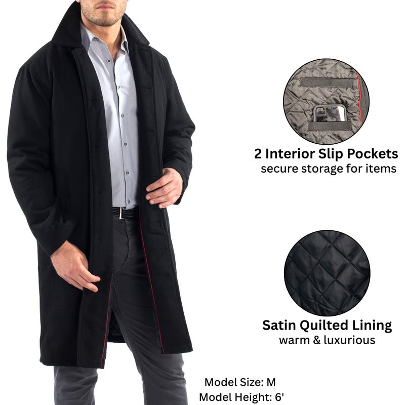 Alpine Swiss Zach Menâ€™s Wool Blend Overcoat â€“ Knee-Length Trench Coat, Runs Large for Layering Over Suits or Sweaters Black Large - Image 3